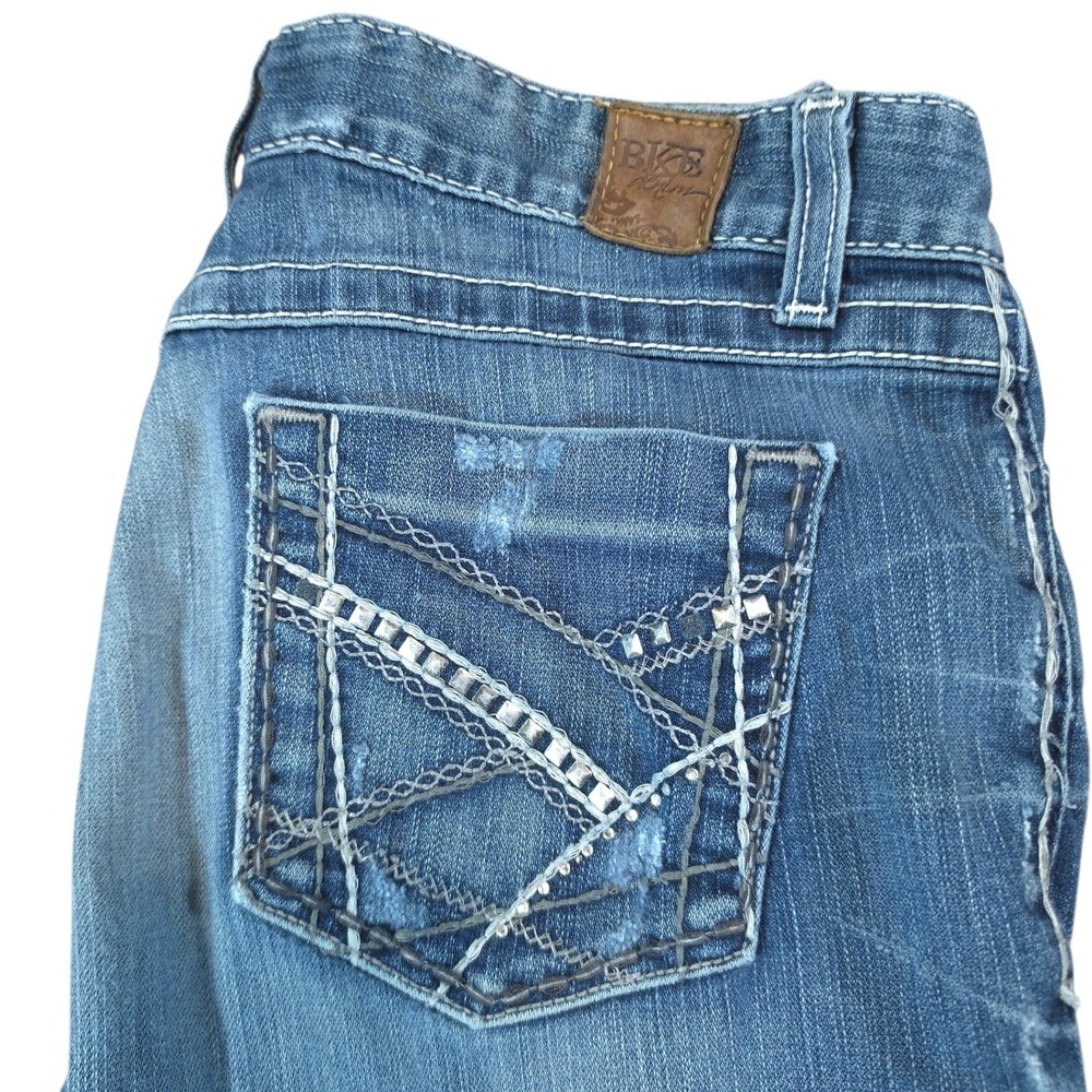 BKE Women 30x33.5 Sabrina Mid Rise Bootcut Jeans Blue Rhinestone Bling True Y2K